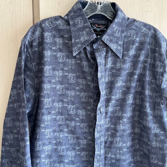 FENDER Custom Shop Rock And Roll Religion Mens Small Cotton Shirt Blue Geometric - Picture 2 of 10